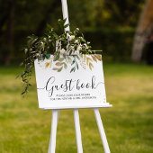 モダンな水彩画のグリーンと葉、そしてゴールドのドロップ ポスター