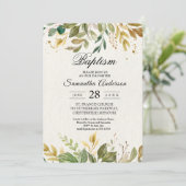 モダンな水彩画のグリーンと葉、そしてゴールドのドロップ 招待状 (スタンド正面)