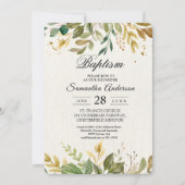 モダンな水彩画のグリーンと葉、そしてゴールドのドロップ 招待状 (正面)