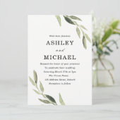モダンな水彩画のグリーンリーフウェディング招待状 招待状 (スタンド正面)