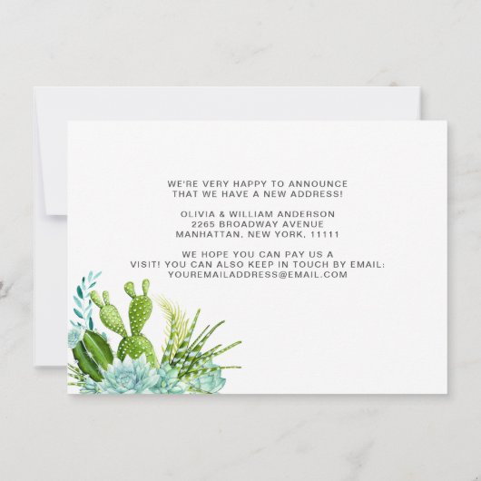 モダンな水彩画のサボテンと多肉植物が動く 案内状 (裏面)