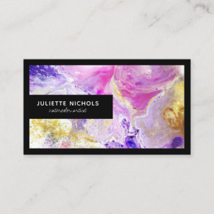 モダンな水彩画のシックなピンクの紫色の金ゴールドの芸術家 名刺