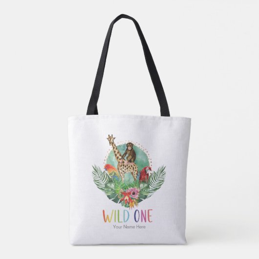 モダンな水彩画のジャングルサファリ動物たち Wild One トートバッグ (裏面)