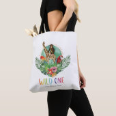 モダンな水彩画のジャングルサファリ動物たち Wild One トートバッグ (クローズアップ)