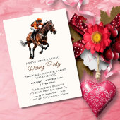 モダンな水彩画のジョッキー レース 馬 デルビー パーティー 招待状