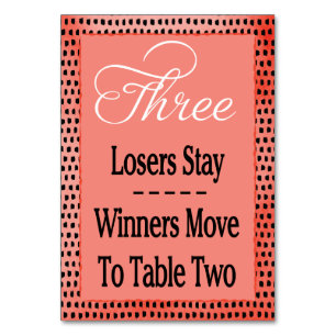 モダンな水彩画のチェリーレッドのBuncoのテーブルカード#3 テーブルナンバー