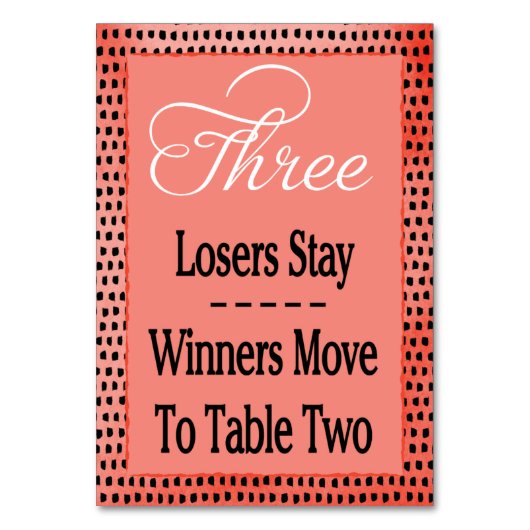 モダンな水彩画のチェリーレッドのBuncoのテーブルカード#3 テーブルナンバー (正面)