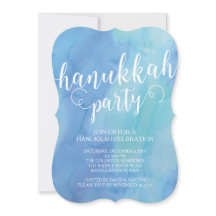 モダンな水彩画のハヌカーのお祝いの招待状