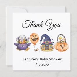 モダンな水彩画のハロウィンベビーシャワーのお礼 ノートカード