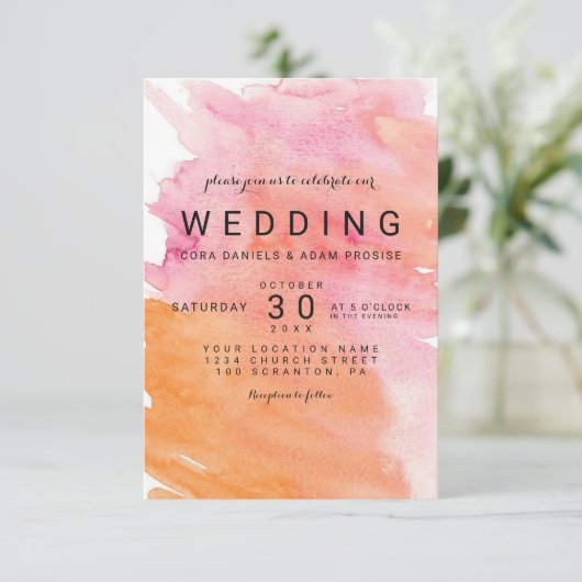 モダンな水彩画のハートの結婚式の招待状 招待状 (スタンド正面)