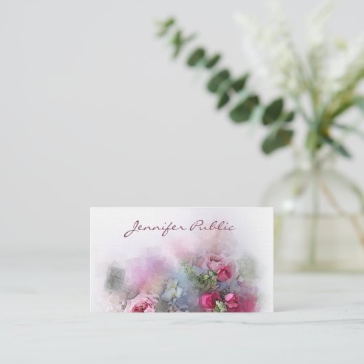 モダンな水彩画のバラの花のアートワークのテンプレート 名刺 (スタンド正面)