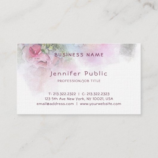 モダンな水彩画のバラの花のアートワークのテンプレート 名刺 (裏面)