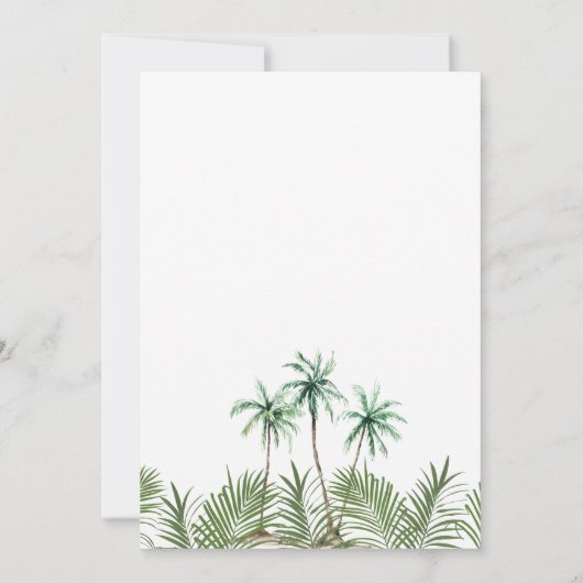 モダンな水彩画のパームツリーの結婚式 セーブザデート (裏面)