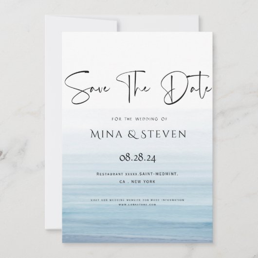 モダンな水彩画のビーチウェディング セーブザデート (正面)