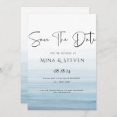 モダンな水彩画のビーチウェディング セーブザデート (正面/裏面)