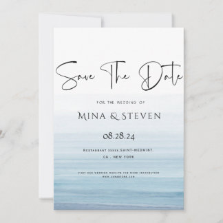 モダンな水彩画のビーチウェディング セーブザデート