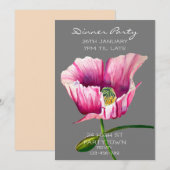 モダンな水彩画のピンクのポピー絵画 招待状 (正面/裏面)