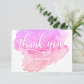 モダンな水彩画のピンク、モモは感謝していしています サンキューカード (スタンド正面)