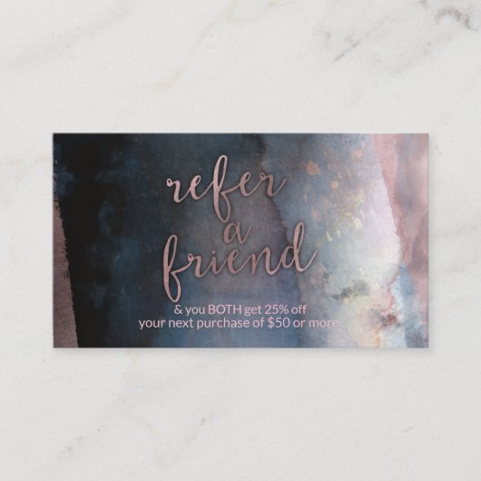 モダンな水彩画のブルーとローズゴールドのご紹介 紹介カード (正面)