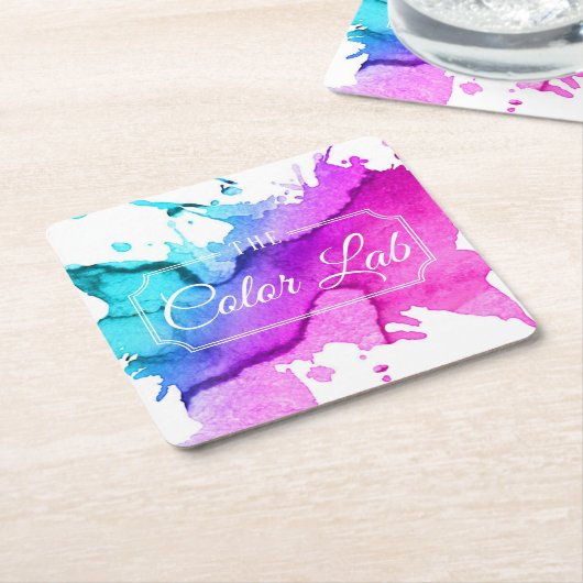 モダンな水彩画のヘアーサロンの美容師 スクエアペーパーコースター (アングル)