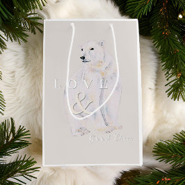 モダンな水彩画のホッキョクグマのクリスマスタイポグラフィ ミディアムペーパーバッグ