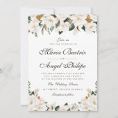 モダンな水彩画のマグノリアの花のウェディング 招待状 (正面)