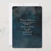 モダンな水彩画のムーディーブルー シックなウェディングスタイル 招待状 (正面)