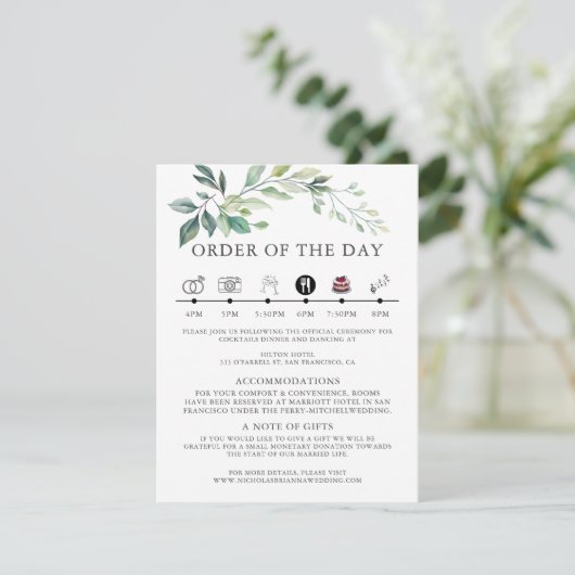 モダンな水彩画のユーカリの葉のグリーン エンクロージャーカード (スタンド正面)