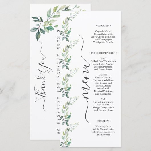 モダンな水彩画のユーカリの葉のグリーン メニュー (正面/裏面)