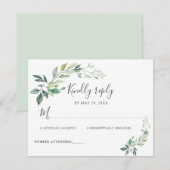 モダンな水彩画のユーカリの葉のグリーン 出欠カード (正面/裏面)