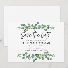 モダンな水彩画のユーカリ Save the Date 招待状