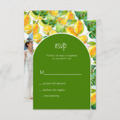 モダンな水彩画のレモン ガーデン黄色の返信 出欠カード (正面/裏面)