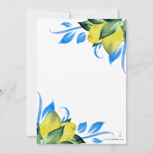 モダンな水彩画のレモン メディテレーニアンスタイル セーブザデート (裏面)
