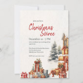 モダンな水彩画の冬 赤と緑のクリスマス パーティー 招待状 (正面)