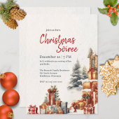 モダンな水彩画の冬 赤と緑のクリスマス パーティー 招待状