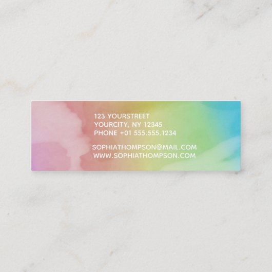 モダンな水彩画の原稿の虹-名刺 スキニー名刺 (裏面)