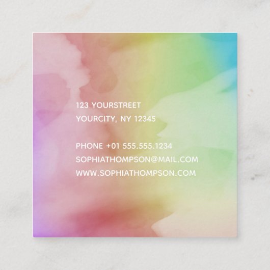 モダンな水彩画の原稿の虹-名刺 スクエア名刺 (裏面)