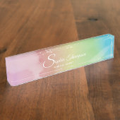 モダンな水彩画の原稿の虹-机用ネームプレート デスクネームプレート (側面)