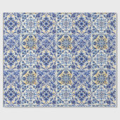 モダンな水彩画の地中海スタイル  青いタイル ラッピングペーパー (フラット)