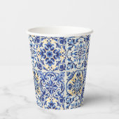 モダンな水彩画の地中海スタイル  青いタイル 紙コップ (裏面)
