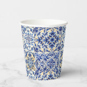 モダンな水彩画の地中海スタイル  青いタイル 紙コップ (右)