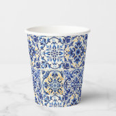 モダンな水彩画の地中海スタイル  青いタイル 紙コップ (正面)