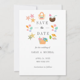 モダンな水彩画の夏のビーチ セーブザデート