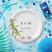 モダンな水彩画の夏のビーチ ペーパープレート (パーティー)