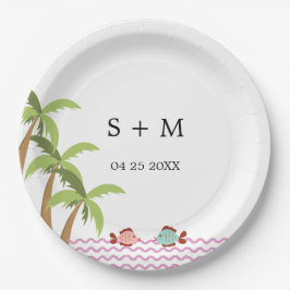 モダンな水彩画の夏のビーチ ペーパープレート