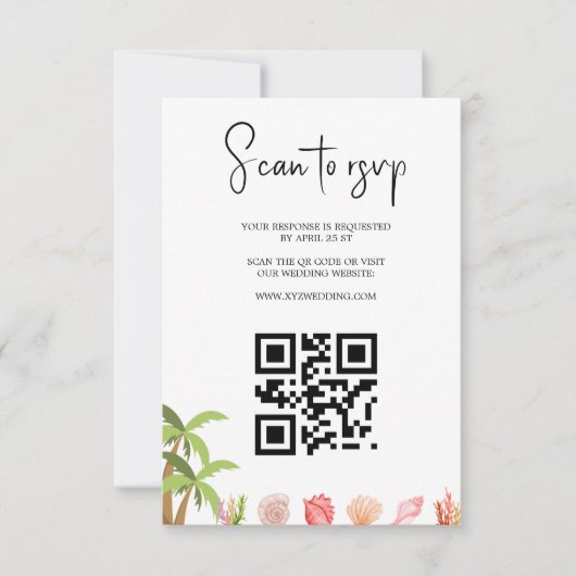 モダンな水彩画の夏のビーチ 出欠カード (正面)