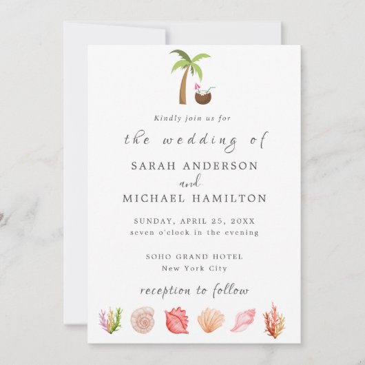 モダンな水彩画の夏のビーチ 招待状 (正面)