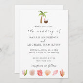 モダンな水彩画の夏のビーチ 招待状 (正面/裏面)