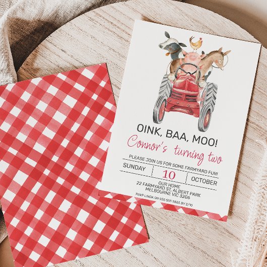 モダンな水彩画の少年たち農場の誕生日招待状 招待状