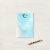 モダンな水彩画の抽象芸術|のモノグラムのガーリーなティール(緑がかった色) ポストイット (デスク上)